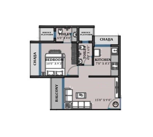Floor plan of 1 BHK 403 Sq. Ft. Apartment in Chamunda Sky Line, Navi Mumbai
