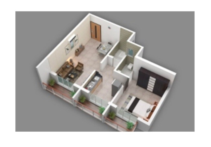 Floor plan of 1 BHK 488 Sq. Ft. Apartment in Chinmay Plaza, Navi Mumbai