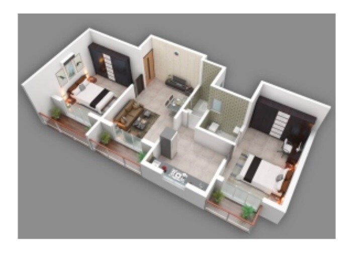 Floor plan of 2 BHK 566 Sq. Ft. Apartment in Chinmay Plaza, Navi Mumbai