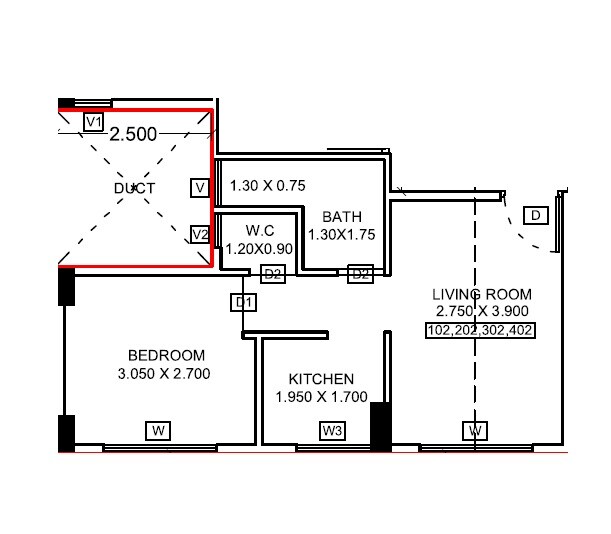 Floor plan of 1 BHK 320 Sq. Ft. Apartment in Chirag Sai Balaji, Navi Mumbai
