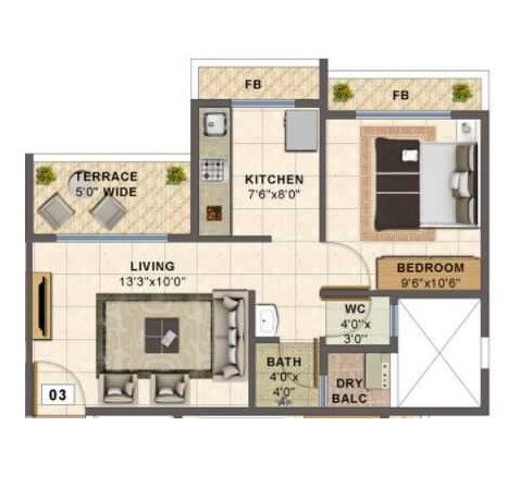 Floor plan of 1 BHK 254 Sq. Ft. Apartment in Choice Ambe Deep, Navi Mumbai