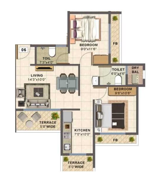 Floor plan of 2 BHK 428 Sq. Ft. Apartment in Choice Ambe Deep, Navi Mumbai