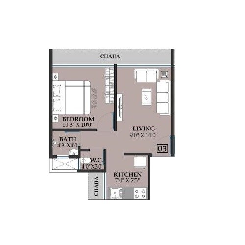 Floor plan of 1 BHK 281 Sq. Ft. Apartment in Cinco Ganesha Greens, Navi Mumbai