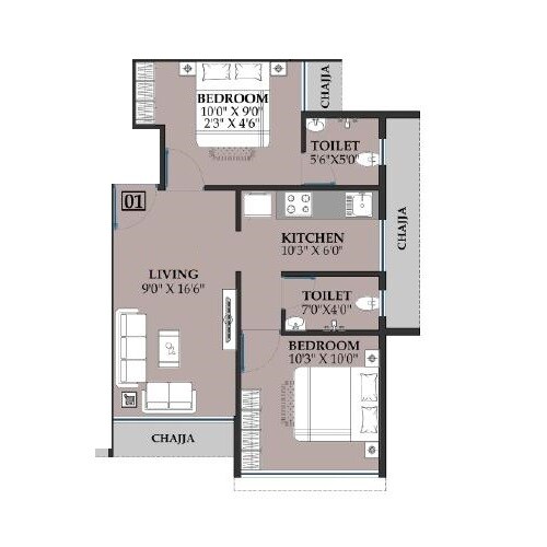 Floor plan of 2 BHK 450 Sq. Ft. Apartment in Cinco Ganesha Greens, Navi Mumbai