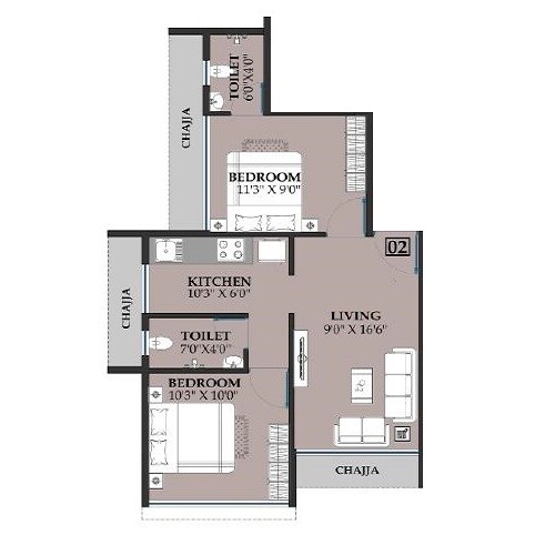 2 BHK 454 Sq. Ft. Apartment