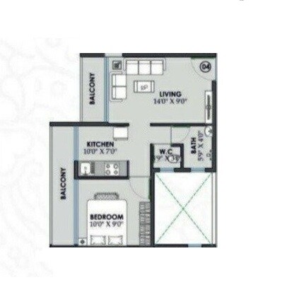 Floor plan of 1 BHK 316 Sq. Ft. Apartment in City Avenue Navi Mumbai, Navi Mumbai