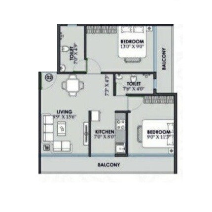 Floor plan of 2 BHK 432 Sq. Ft. Apartment in City Avenue Navi Mumbai, Navi Mumbai