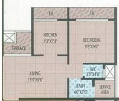 Floor plan of 1 BHK 205 Sq. Ft. Apartment in City Heights Mumbai, Navi Mumbai