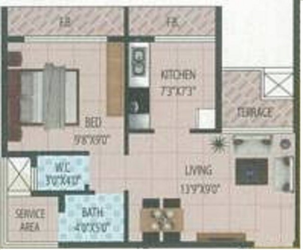 Floor plan of 1 BHK 253 Sq. Ft. Apartment in City Heights Mumbai, Navi Mumbai