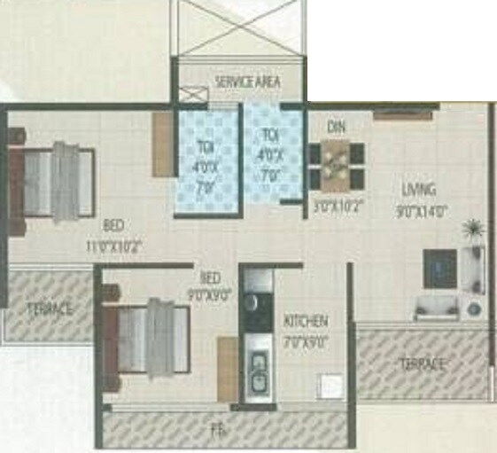 Floor plan of 2 BHK 374 Sq. Ft. Apartment in City Heights Mumbai, Navi Mumbai