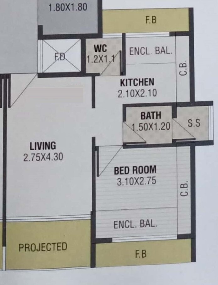 Floor plan of 1 BHK 250 Sq. Ft. Apartment in City Icon, Navi Mumbai