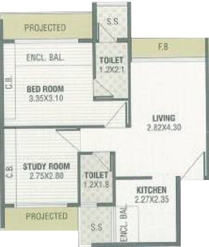 Floor plan of 1 BHK 275 Sq. Ft. Apartment in City Icon, Navi Mumbai