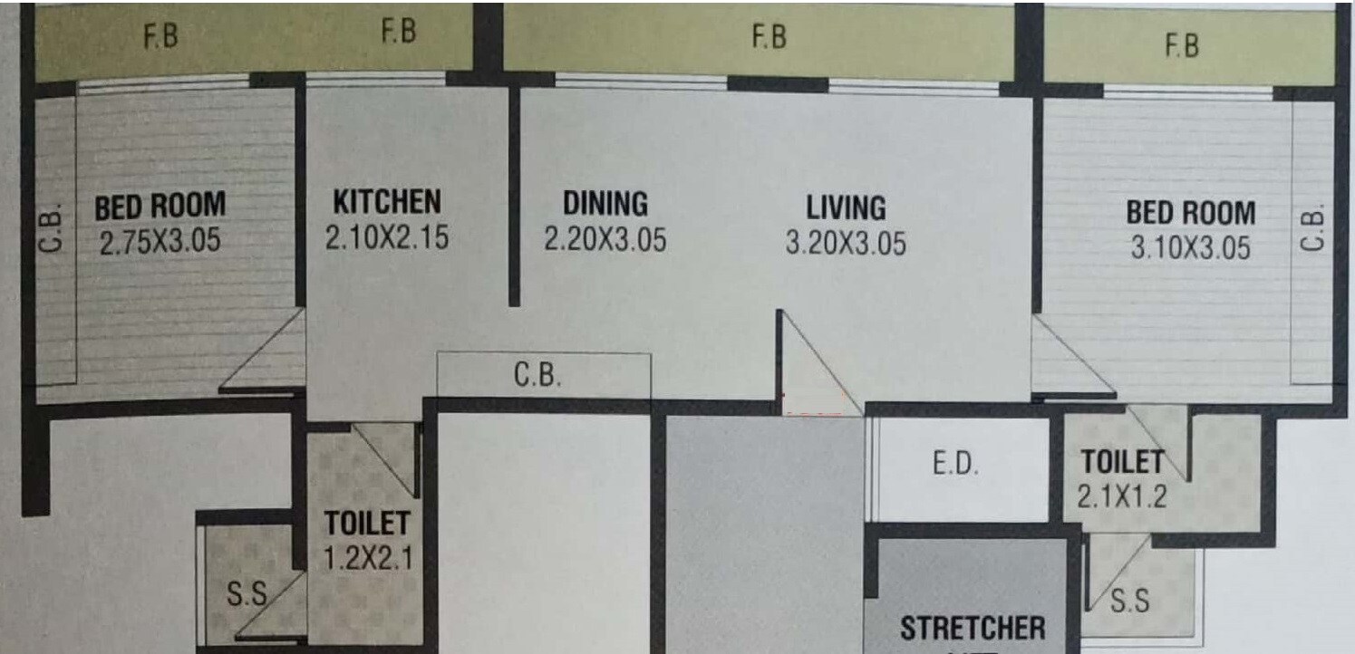 Floor plan of 2 BHK 356 Sq. Ft. Apartment in City Icon, Navi Mumbai