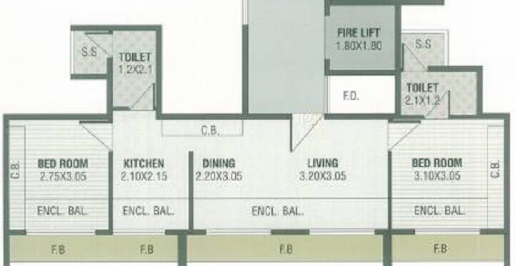 Floor plan of 2 BHK 472 Sq. Ft. Apartment in City Icon, Navi Mumbai