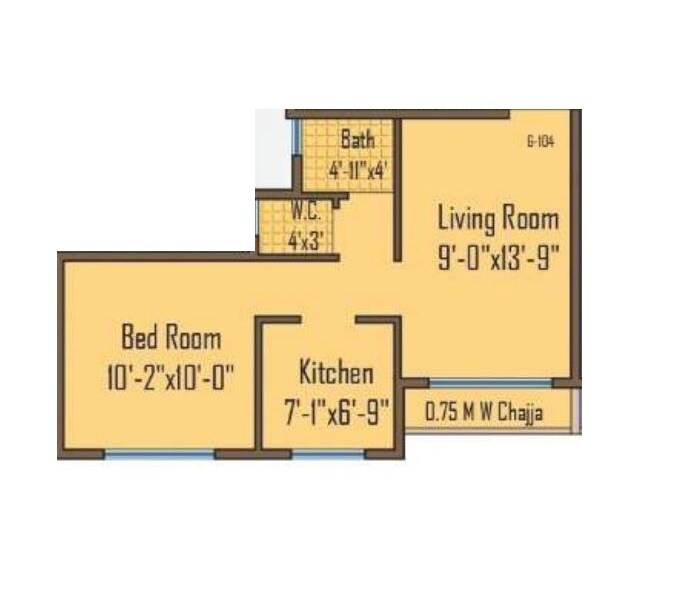 Floor plan of 1 BHK 332 Sq. Ft. Apartment in CJ Greens, Navi Mumbai
