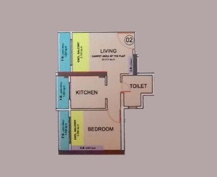 Floor plan of 1 BHK 336 Sq. Ft. Apartment in Clan City Aqua Marine, Navi Mumbai