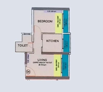Floor plan of 1 BHK 302 Sq. Ft. Apartment in Clan City Emerald, Navi Mumbai