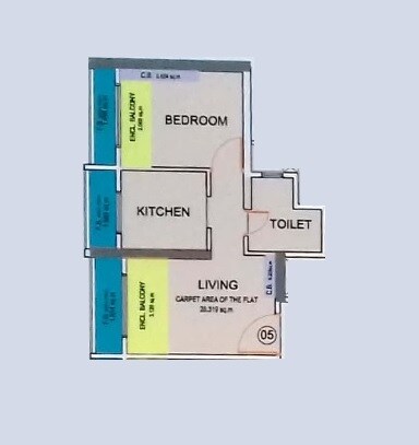 Floor plan of 1 BHK 336 Sq. Ft. Apartment in Clan City Emerald, Navi Mumbai