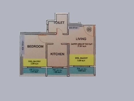 Floor plan of 1 BHK 298 Sq. Ft. Apartment in Clan City Garnet, Navi Mumbai
