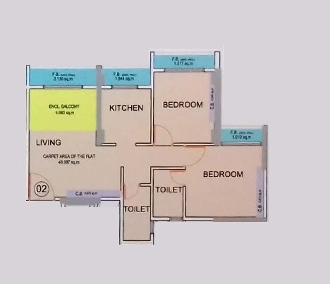 Floor plan of 2 BHK 503 Sq. Ft. Apartment in Clan City Garnet, Navi Mumbai