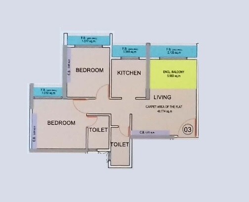 Floor plan of 2 BHK 521 Sq. Ft. Apartment in Clan City Garnet, Navi Mumbai