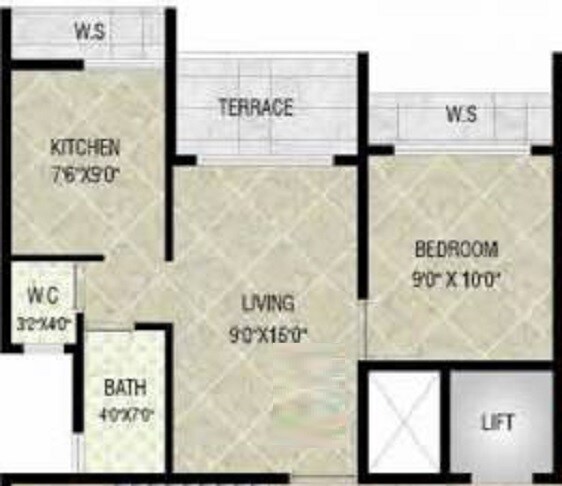 Floor plan of 1 BHK 341 Sq. Ft. Apartment in Classic Central Plaza, Navi Mumbai