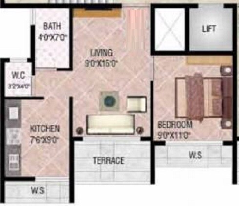 Floor plan of 1 BHK 383 Sq. Ft. Apartment in Classic Central Plaza, Navi Mumbai