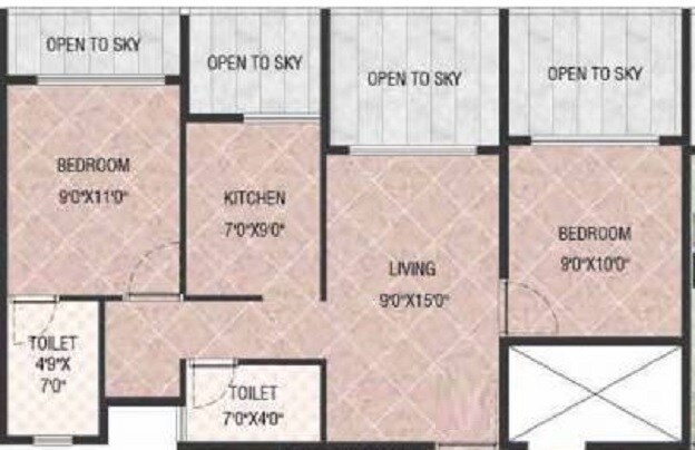 Floor plan of 2 BHK 482 Sq. Ft. Apartment in Classic Central Plaza, Navi Mumbai