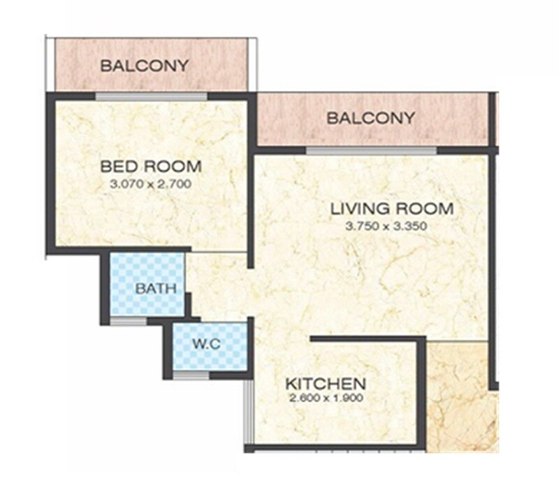 Floor plan of 1 BHK 317 Sq. Ft. Apartment in Cluster Residency, Navi Mumbai