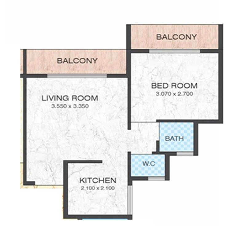 Floor plan of 1 BHK 322 Sq. Ft. Apartment in Cluster Residency, Navi Mumbai