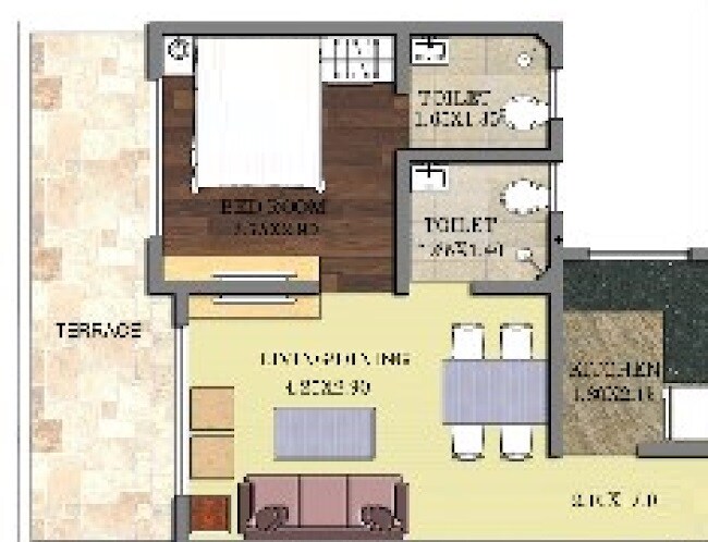 Floor plan of 1 BHK 331 Sq. Ft. Apartment in Colours Paradises, Navi Mumbai
