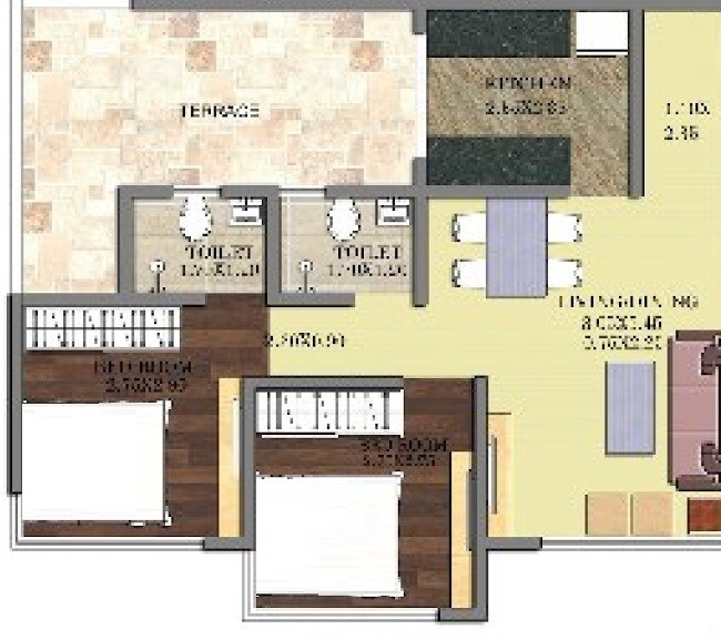 Floor plan of 2 BHK 525 Sq. Ft. Apartment in Colours Paradises, Navi Mumbai