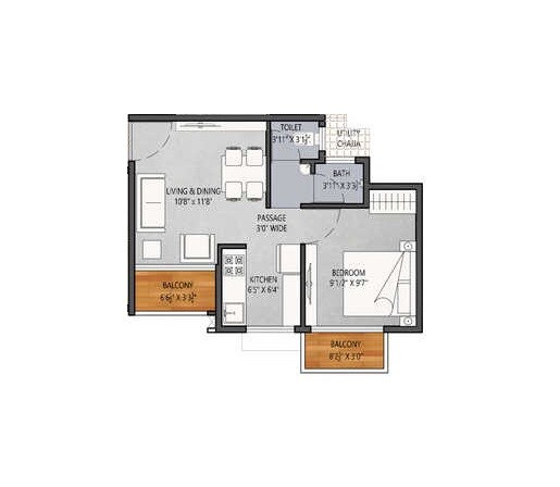 Floor plan of 1 BHK 315 Sq. Ft. Apartment in Commanders Heera Siddhi Homes, Navi Mumbai