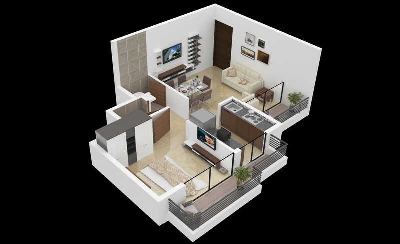 Floor plan of 1 BHK 396 Sq. Ft. Apartment in Commanders Heera Siddhi Homes, Navi Mumbai