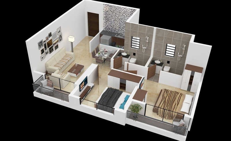 Floor plan of 2 BHK 603 Sq. Ft. Apartment in Commanders Heera Siddhi Homes, Navi Mumbai