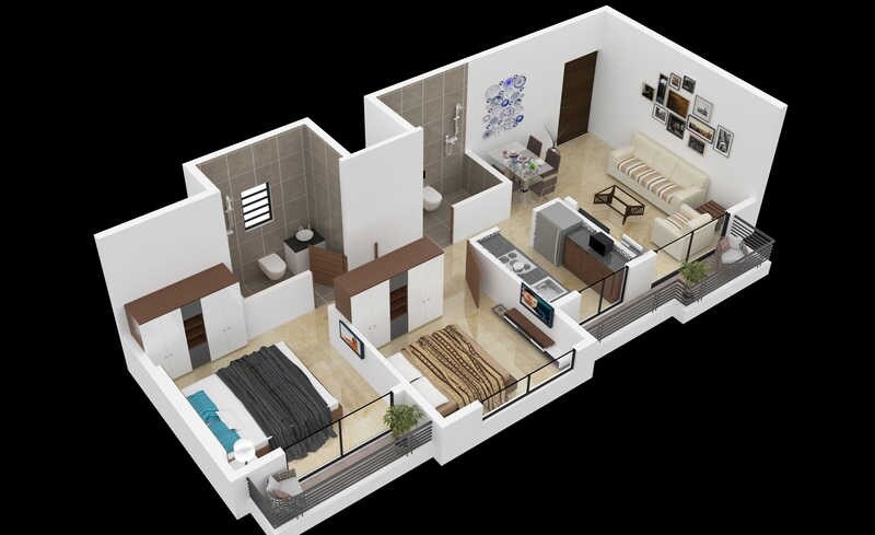 Floor plan of 2 BHK 634 Sq. Ft. Apartment in Commanders Heera Siddhi Homes, Navi Mumbai