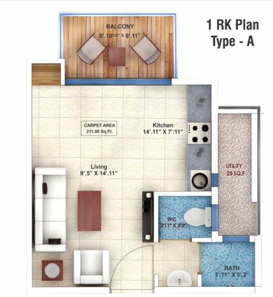 Floor plan of 216 Sq. Ft. Studio in Commanders Heera Siddhi Homes, Navi Mumbai