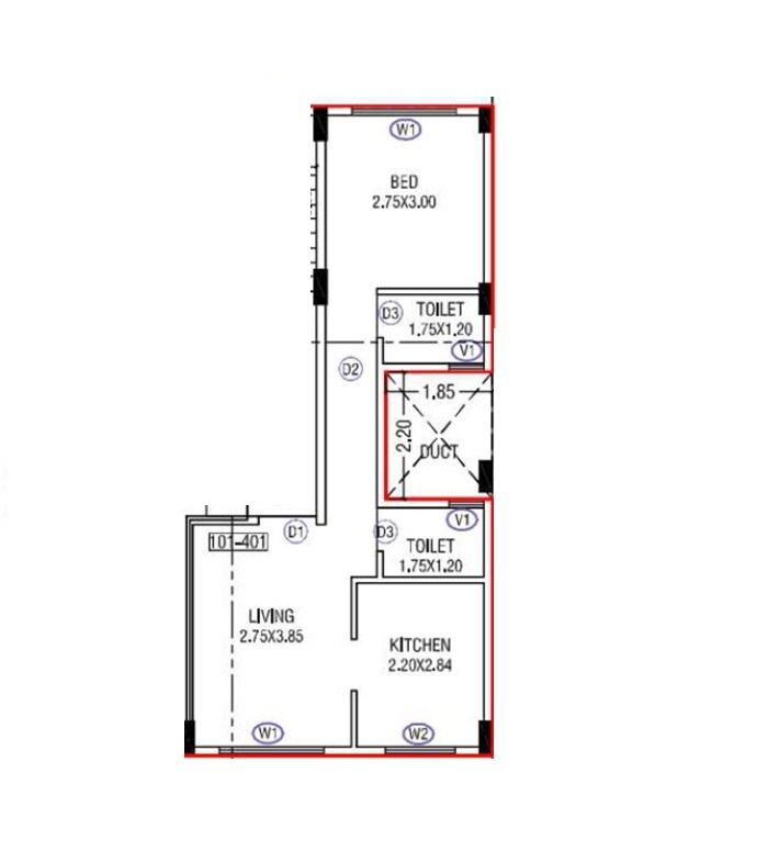 Floor plan of 1 BHK 308 Sq. Ft. Apartment in Concept Divesh Dishant Residency, Navi Mumbai