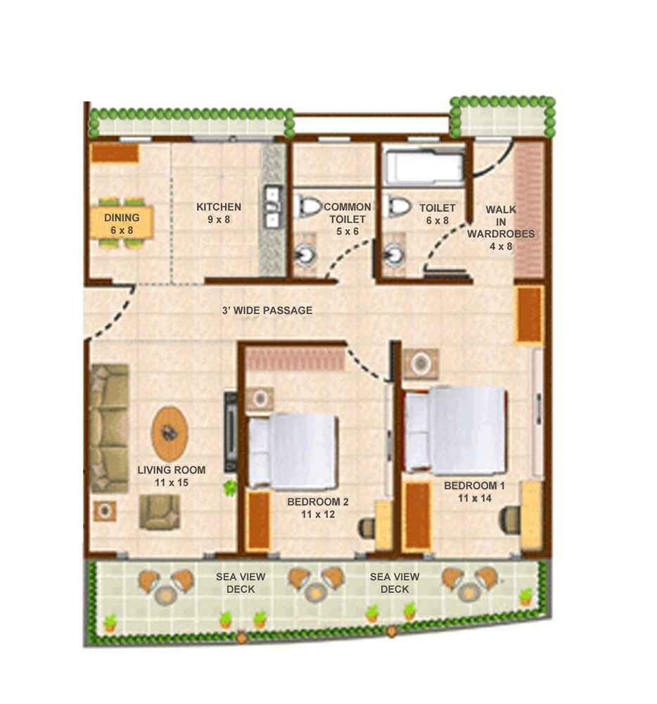 Floor plan of 2 BHK 788 Sq. Ft. Apartment in Coredelia Albertsville Universe, Navi Mumbai