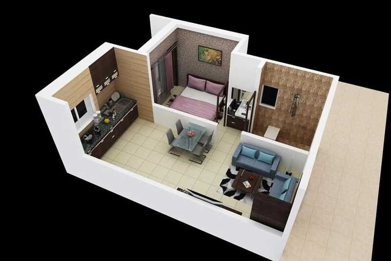 Floor plan of 1 BHK 465 Sq. Ft. Apartment in Creata Harmony, Navi Mumbai