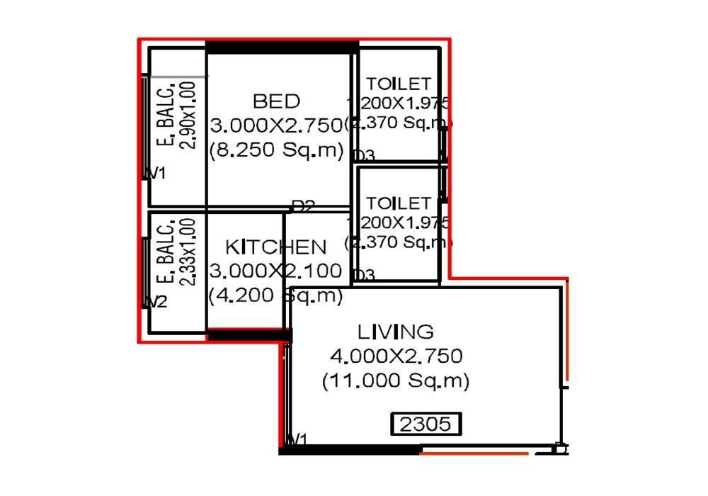 Floor plan of 1 BHK Apartment - 274 sq. ft. in Crystal Mahadev Century, Navi Mumbai