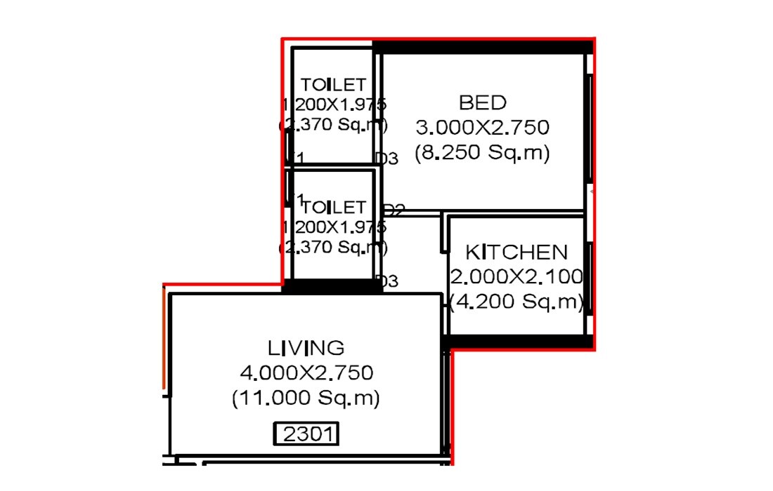 Floor plan of 1 BHK Apartment - 340 sq. ft. in Crystal Mahadev Century, Navi Mumbai