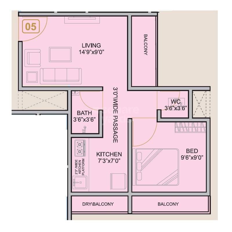 Floor plan of 1 BHK 342 Sq. Ft. Apartment in Daata Eklavya, Navi Mumbai