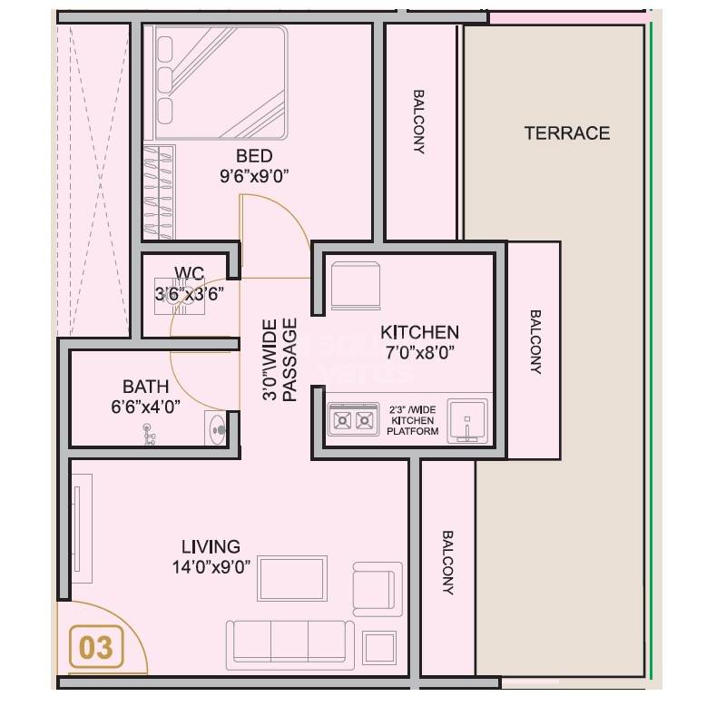 Floor plan of 1 BHK 352 Sq. Ft. Apartment in Daata Eklavya, Navi Mumbai