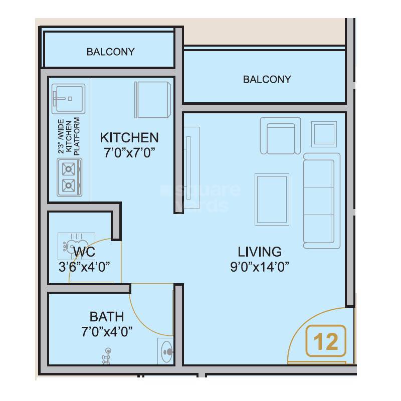 Floor plan of 220 Sq. Ft. Studio in Daata Eklavya, Navi Mumbai