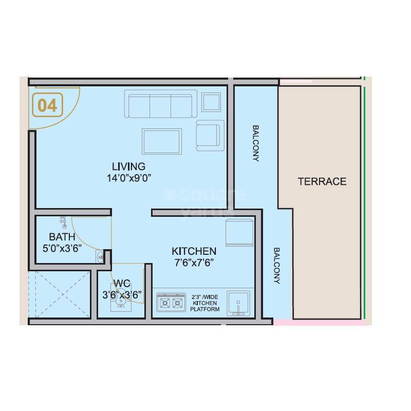 Floor plan of 261 Sq. Ft. Studio in Daata Eklavya, Navi Mumbai