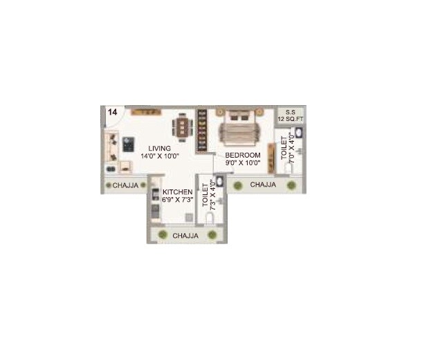 Floor plan of 1 BHK 371 Sq. Ft. Apartment in Dani Sky, Navi Mumbai