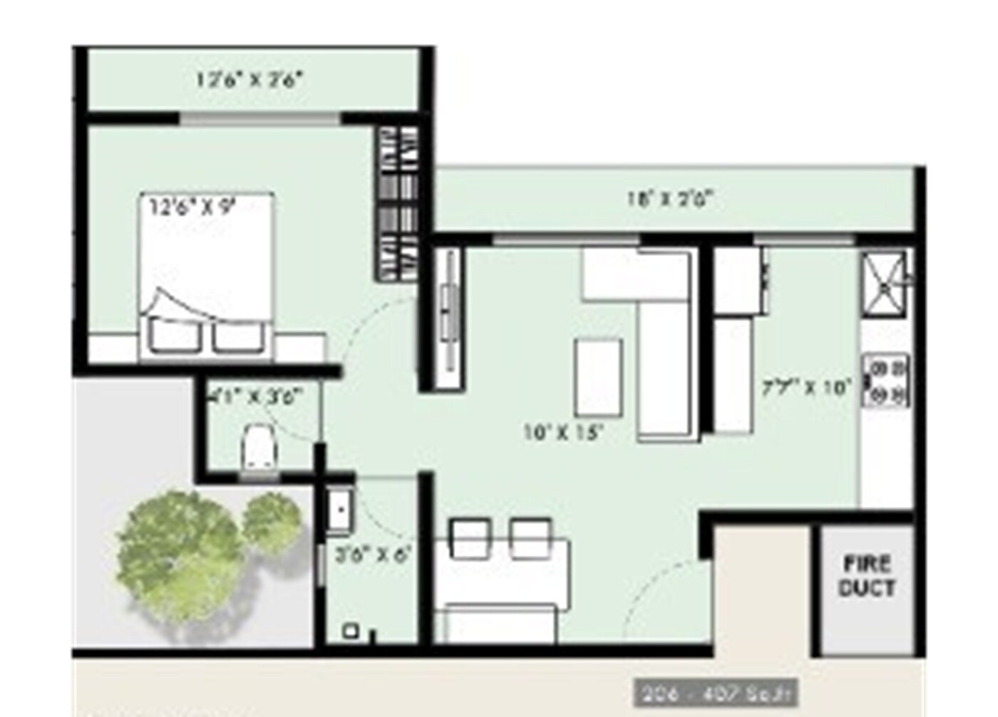Floor plan of 1 BHK 407 Sq. Ft. Apartment in Darshan Orchid, Navi Mumbai
