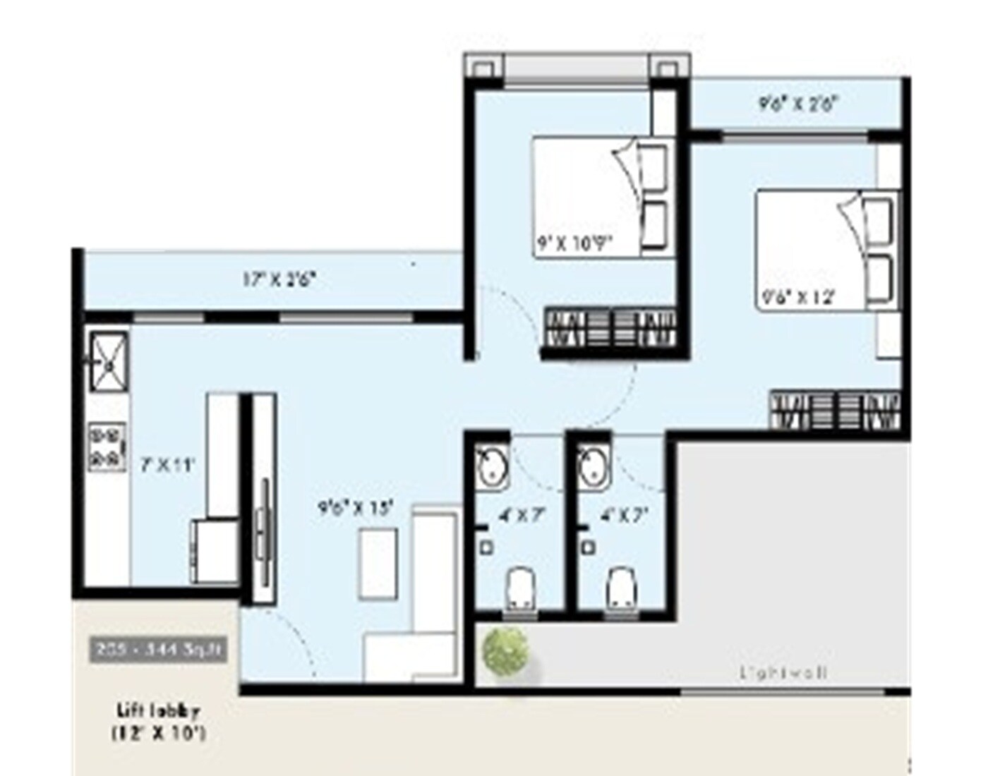 Floor plan of 2 BHK 540 Sq. Ft. Apartment in Darshan Orchid, Navi Mumbai