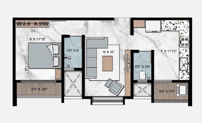 Floor plan of 1 BHK 421 Sq. Ft. Apartment in Darshan Orion Plus, Navi Mumbai